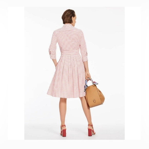 Marella Red Striped Collared Quiche Shirt Dress With Pockets Sz 14 - Picture 6 of 14